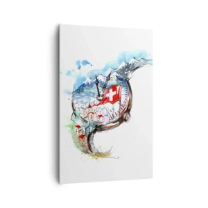 Quadro su tela - Stampe su Tela - Un paesaggio ad acquerello della Svizzera in un design a orologeria - 80x120cm - Lo spirito della Svizzera - Decorazione murale moderna per soggiorno e camera da letto ARTTOR