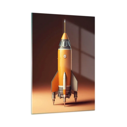 Quadro su vetro - Un razzo arancione su uno sfondo di luce soffusa - 50x70cm - Si inizia dai sogni - Decorazione murale moderna per soggiorno e camera da letto ARTTOR