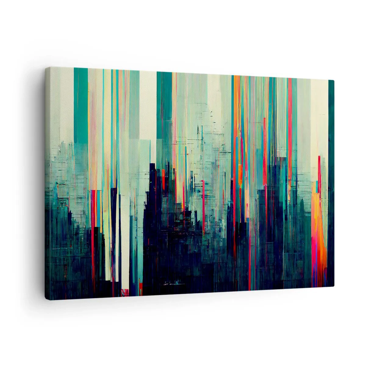 Quadro su tela - Stampe su Tela - Astrazione con linee verticali e skyline della città - 70x50cm - Città futuristica - Decorazione murale moderna per soggiorno e camera da letto ARTTOR