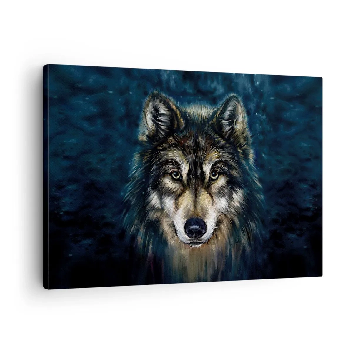 Quadro su tela - Stampe su Tela - Ritratto di un lupo su sfondo blu scuro - 70x50cm - Alfa? E omega - Decorazione murale moderna per soggiorno e camera da letto ARTTOR