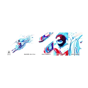 Campione Di Fotomurale Standard Eco - A tutta velocità verso la gioia - Astrazione, Sci, Sciatore - 100x30 cm