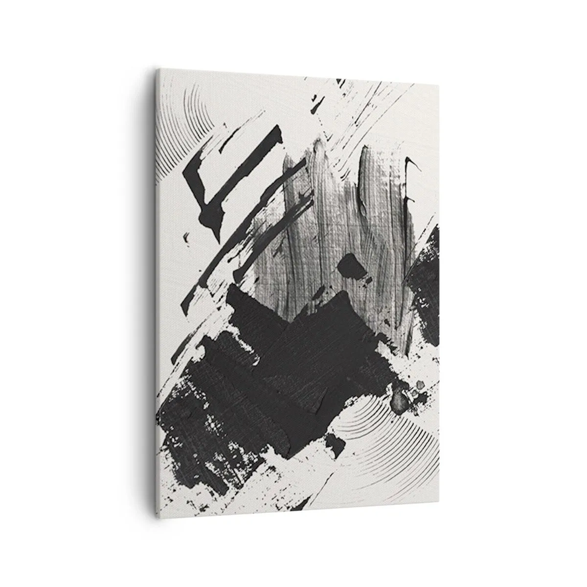 Quadro su tela - Stampe su Tela - Pennellate astratte di nero su sfondo bianco - 50x70cm - Astrazione: espressione di nero - Decorazione murale moderna per soggiorno e camera da letto ARTTOR
