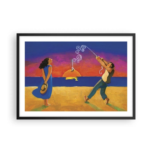 Poster in cornice nera - Figure in riva al mare al tramonto - 70x50cm - Più delle stelle del cielo - Decorazione murale moderna per soggiorno e camera da letto ARTTOR