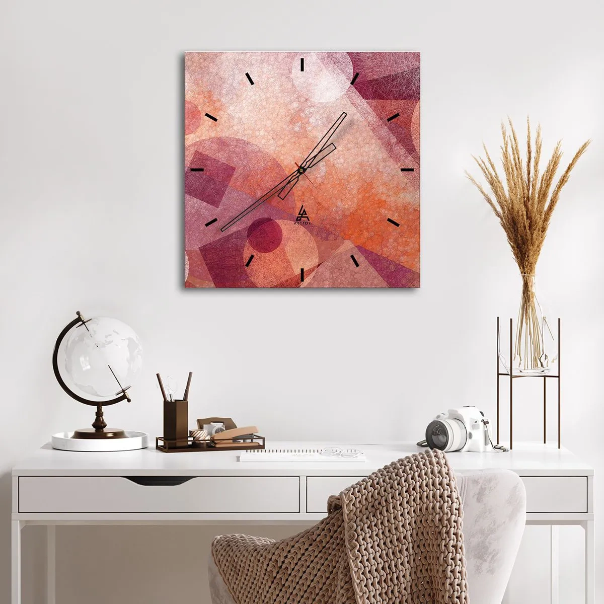 Orologio da parete - Orologio in Vetro - Trasformazioni geometriche in rosa - 40x40 cm