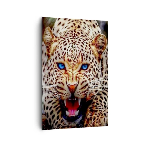 Quadro su tela - Stampe su Tela - Un leopardo minaccioso con intensi occhi blu - 80x120cm - La rabbia non rovina la bellezza - Decorazione murale moderna per soggiorno e camera da letto ARTTOR
