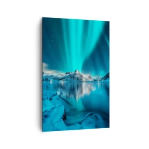 Quadro su tela - Stampe su Tela - Aurora boreale su montagne innevate e un lago - 80x120cm - Notte di luce - Decorazione murale moderna per soggiorno e camera da letto ARTTOR