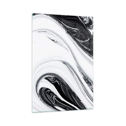Quadro su vetro - Astrazione in bianco e nero con linee dinamiche e vortici - 80x120cm - L'unione degli opposti - Decorazione murale moderna per soggiorno e camera da letto ARTTOR