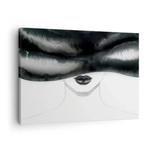 Quadro su tela - Stampe su Tela - Un delicato ritratto di una donna con il volto coperto in stile monocromo. - 70x50cm - Il segreto dei sensi - Decorazione murale moderna per soggiorno e camera da letto ARTTOR