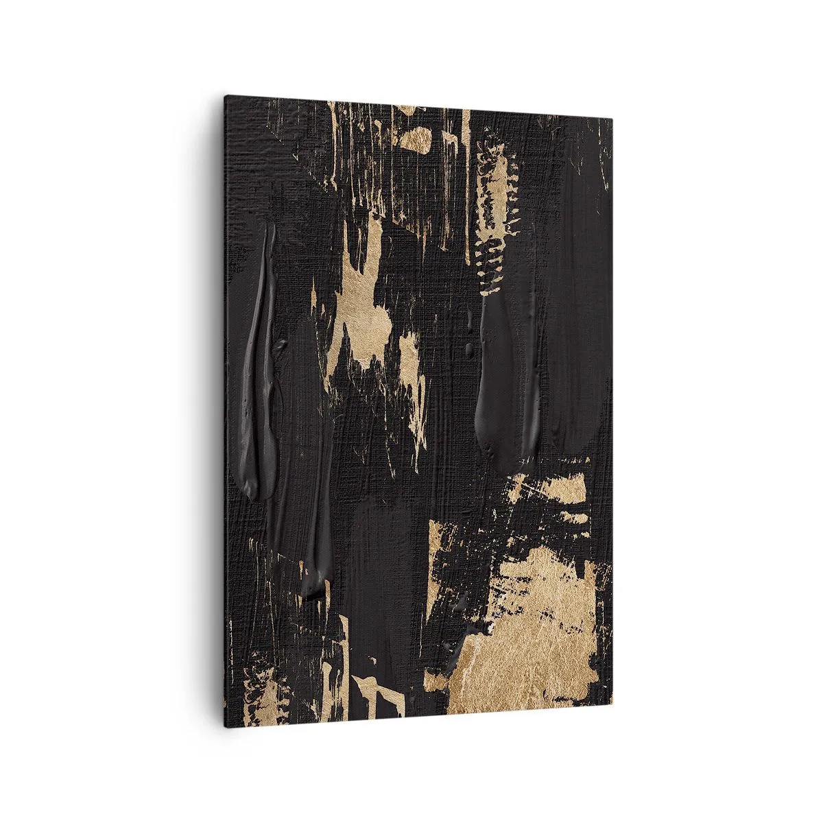 Quadro su tela - Stampe su Tela - Composizione astratta nei toni del nero e dell'oro - 70x100cm - Tracce del contatto - Decorazione murale moderna per soggiorno e camera da letto ARTTOR