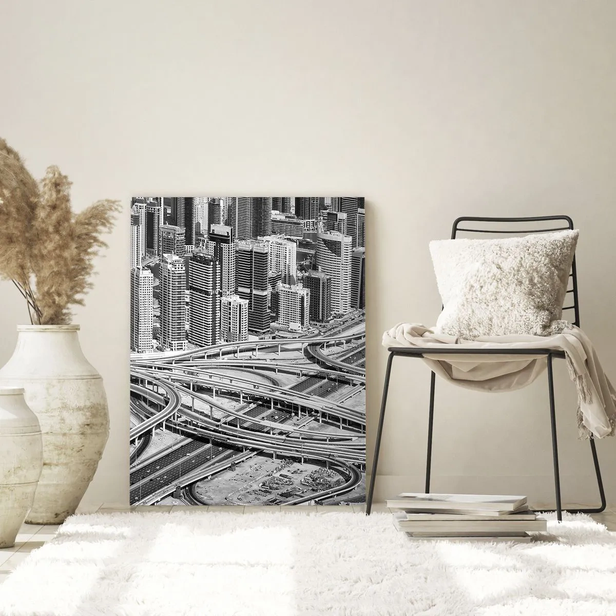 Quadro su vetro - Una vista a volo d'uccello di Dubai - 70x100cm - Dubai - città impossibile - Decorazione murale moderna per soggiorno e camera da letto ARTTOR