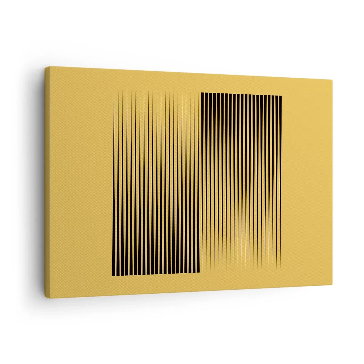 Quadro su tela - Stampe su Tela - Linee nere verticali su sfondo giallo - 70x50cm - La quadratura degli opposti - Decorazione murale moderna per soggiorno e camera da letto ARTTOR