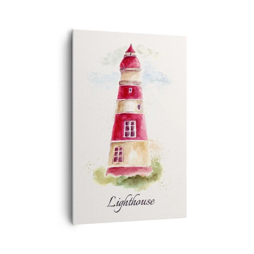 Quadro su tela - Stampe su Tela - Dipinto ad acquerello di un faro su sfondo chiaro con un'iscrizione - 80x120cm - Attorno è sempre bel tempo - Decorazione murale moderna per soggiorno e camera da letto ARTTOR