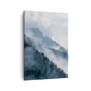 Quadro su tela - Stampe su Tela - La nebbia aleggia sui pendii boscosi delle montagne in un paesaggio misterioso - 50x70cm - La mistica dei monti - Decorazione murale moderna per soggiorno e camera da letto ARTTOR