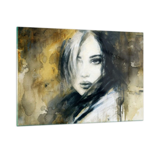 Quadro su vetro - Ritratto di donna in stile acquerello - 120x80cm - Più innocente o sensuale? - Decorazione murale moderna per soggiorno e camera da letto ARTTOR