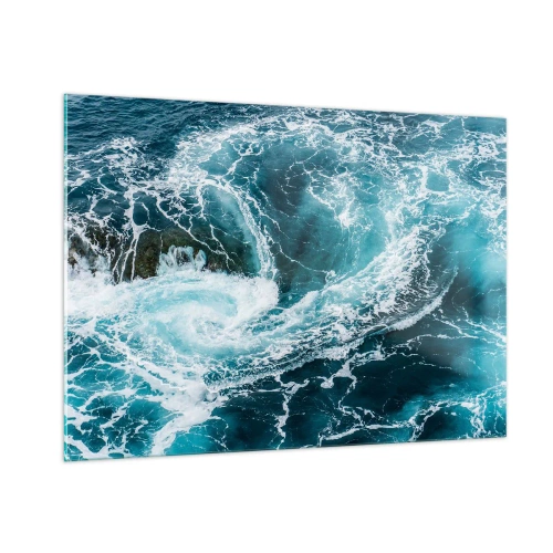 Quadro su vetro - Un vortice oceanico circondato da onde bianche in acqua blu - 100x70cm - La porta verso il centro della Terra - Decorazione murale moderna per soggiorno e camera da letto ARTTOR