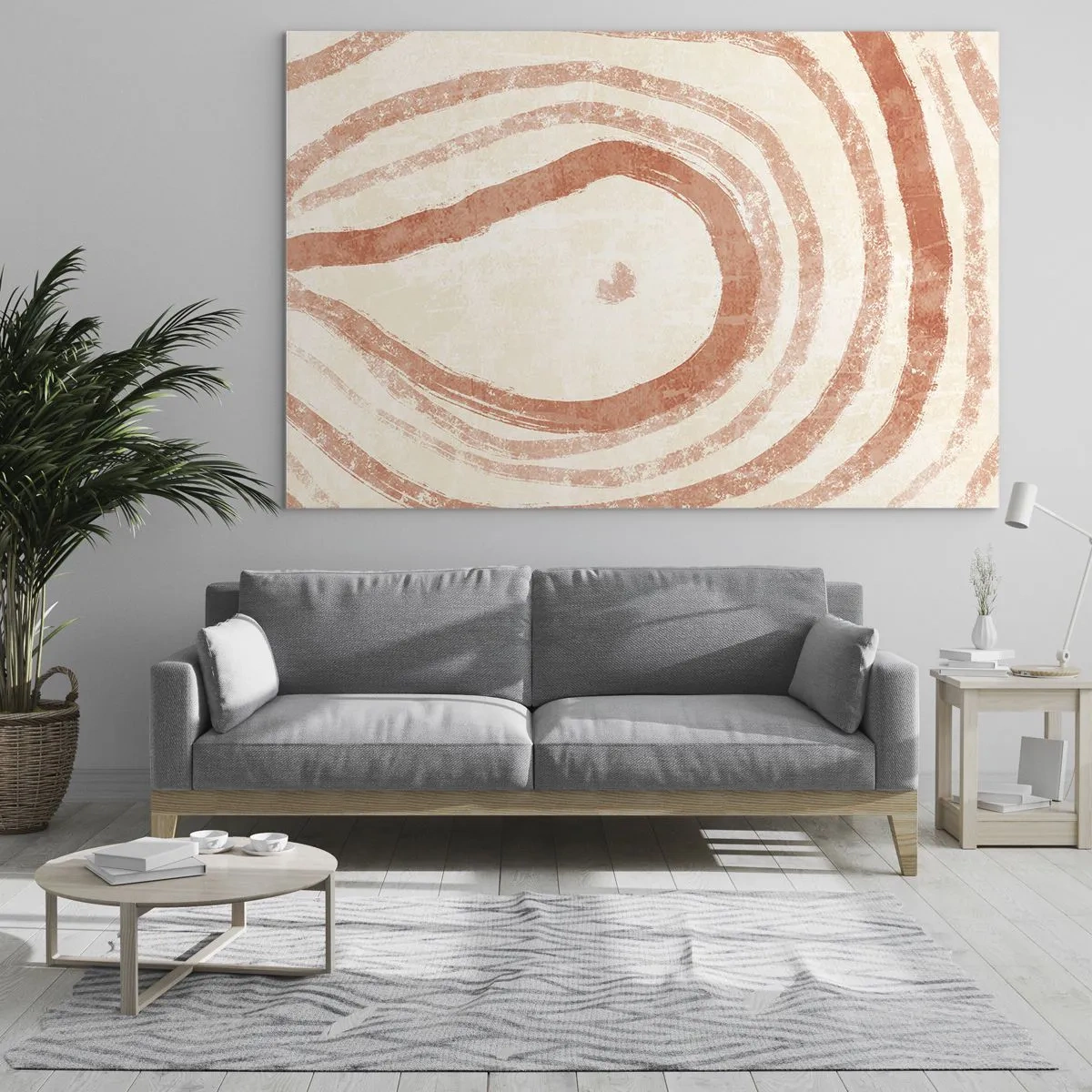 Quadro su vetro - Linee astratte di corallo a forma di cerchi concentrici - 70x50cm - Cerchi di corallo - Decorazione murale moderna per soggiorno e camera da letto ARTTOR
