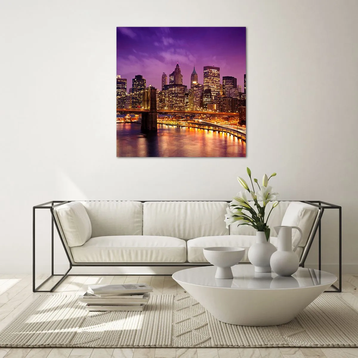 Quadro su vetro - Manhattan in viola e oro - 50x50 cm
