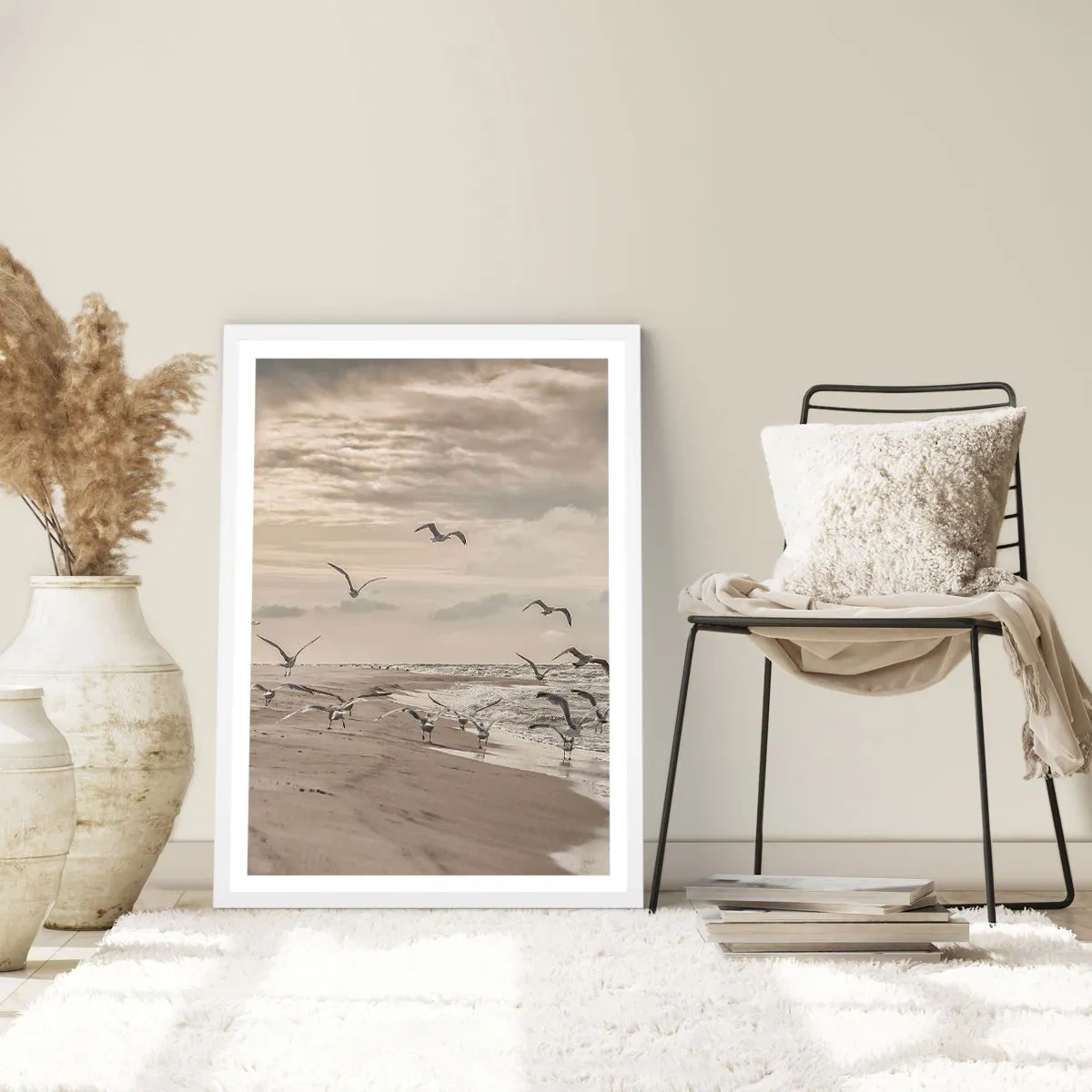 Poster in cornice bianca - Brusio del mare, canto degli uccelli - 50x70 cm