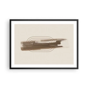 Poster in cornice nera - Una composizione minimalista nei toni del beige e del grigio con un motivo geometrico - 70x50cm - Un soffio di grigio - Decorazione murale moderna per soggiorno e camera da letto ARTTOR