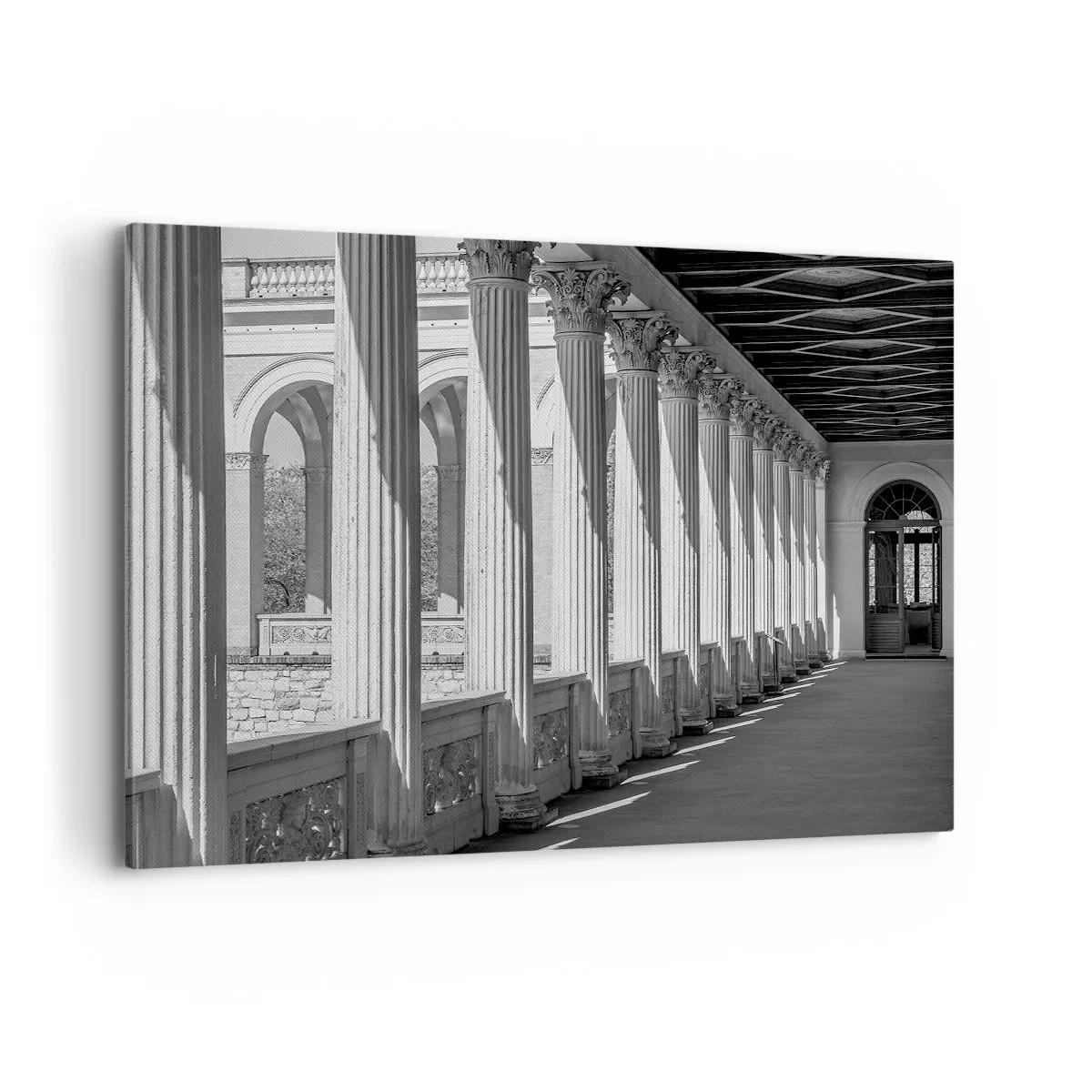 Quadro su tela - Stampe su Tela - Colonnato in stile classico in bianco e nero - 100x70cm - Portico soleggiato - Decorazione murale moderna per soggiorno e camera da letto ARTTOR