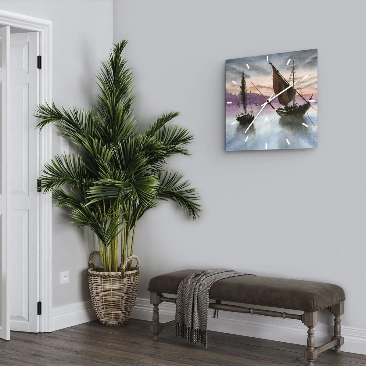 Orologio da parete - Orologio in Vetro - La sera nel porto - 40x40 cm