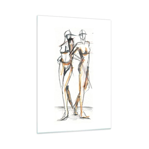Quadro su vetro - Schizzo artistico di due donne in stile minimalista. - 50x70cm - Studio di armonia - Decorazione murale moderna per soggiorno e camera da letto ARTTOR