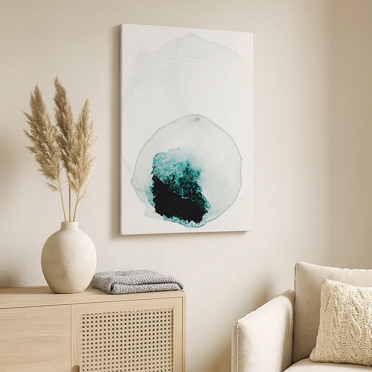 Quadro su tela - Stampe su Tela - Goccia d'acqua astratta con sfumature di verde e nero - 50x70cm - In una goccia d'acqua - Decorazione murale moderna per soggiorno e camera da letto ARTTOR