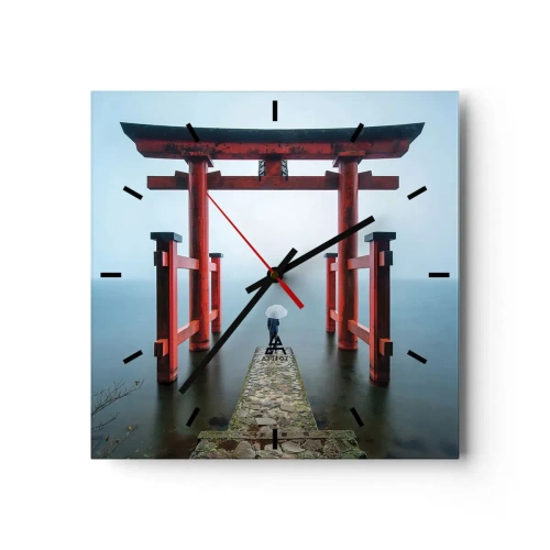 Orologio da parete - Orologio in Vetro - Un cancello torii che si affaccia su un tranquillo lago in Giappone - 30x30cm - Meditazione giapponese - Decorazione murale moderna per soggiorno e camera da letto ARTTOR