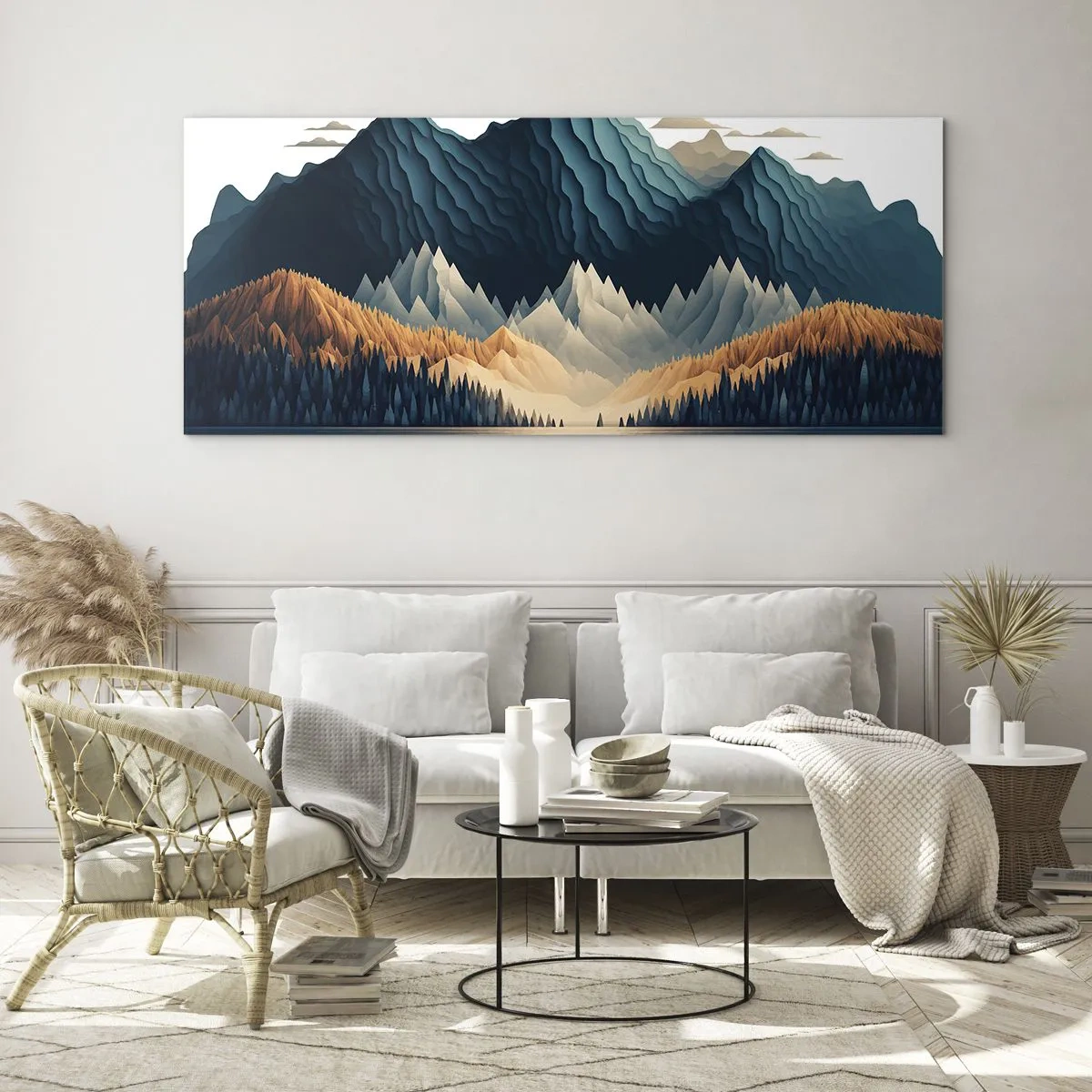 Quadro su vetro - Montagne pittoresche sul lago al tramonto - 140x50cm - Perfetto paesaggio montano - Decorazione murale moderna per soggiorno e camera da letto ARTTOR