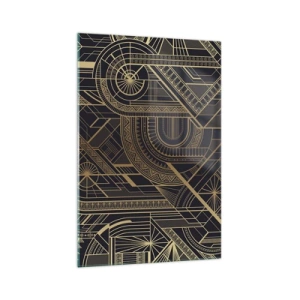 Quadro su vetro - Motivi geometrici dorati su sfondo nero in stile Art Déco - 70x100cm - Concetti, idee, progetti - Decorazione murale moderna per soggiorno e camera da letto ARTTOR