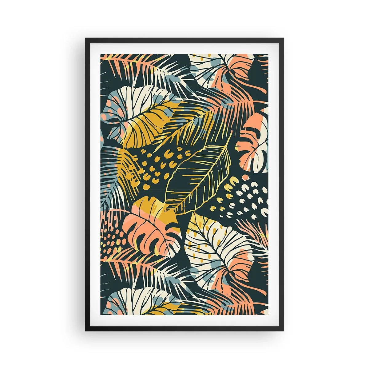 Poster in cornice nera - Fantasia di foglie - 61x91 cm