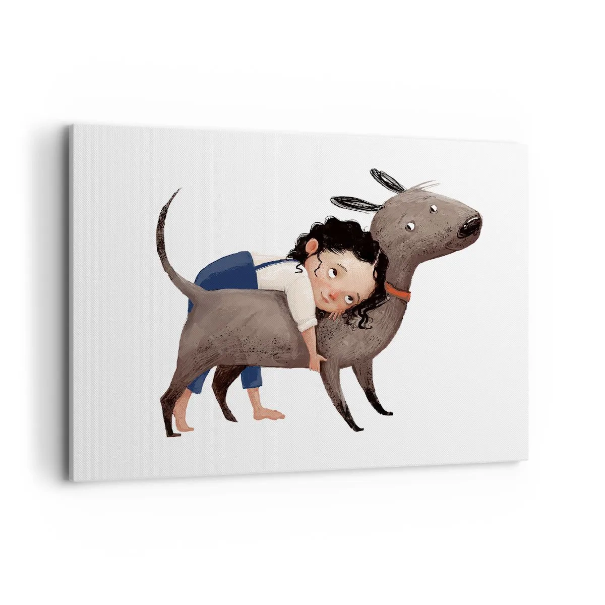 Quadro su tela - Stampe su Tela - Illustrazione in stile cartone animato di un bambino che abbraccia un cane - 100x70cm - I migliori amici - Decorazione murale moderna per soggiorno e camera da letto ARTTOR