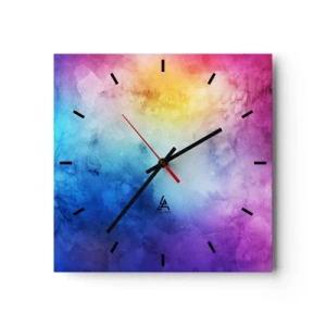Orologio da parete - Orologio in Vetro - Una composizione astratta nei toni pastello del rosa e del blu. - 30x30cm - Quasi al settimo cielo - Decorazione murale moderna per soggiorno e camera da letto ARTTOR