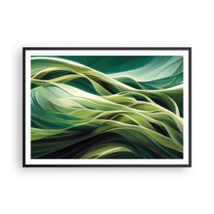 Poster in cornice nera - Linee dinamiche nelle tonalità del verde - 100x70cm - Gioco astratto in verde - Decorazione murale moderna per soggiorno e camera da letto ARTTOR