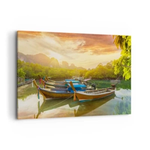 Quadro su tela - Stampe su Tela - Barche tradizionali in acque calme al tramonto - 100x70cm - Prima di un giorno di lavoro - Decorazione murale moderna per soggiorno e camera da letto ARTTOR