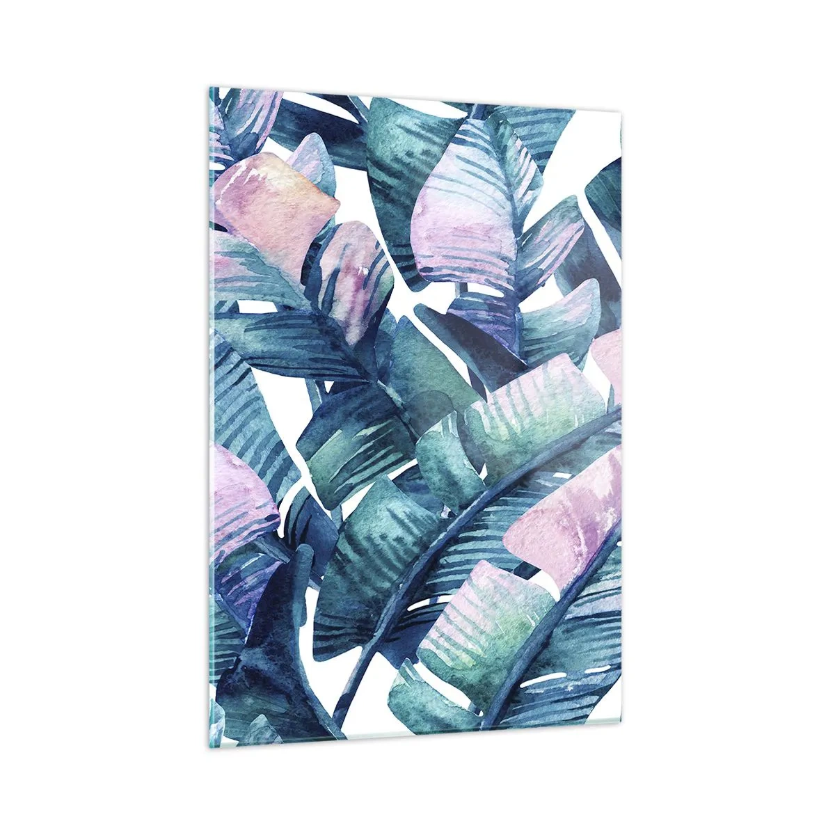 Quadro su vetro - Foglie di banano in tonalità pastello su sfondo bianco - 50x70cm - Nel bananeto - Decorazione murale moderna per soggiorno e camera da letto ARTTOR