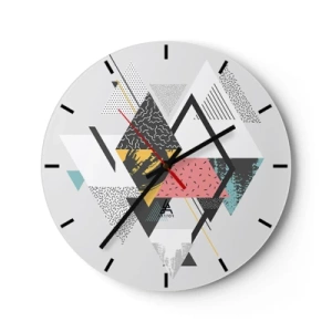 Orologio da parete - Orologio in Vetro - Forme geometriche colorate su uno sfondo chiaro - 30x30cm - Variazione con triangoli e rombi - Decorazione murale moderna per soggiorno, cucina e camera da letto ARTTOR