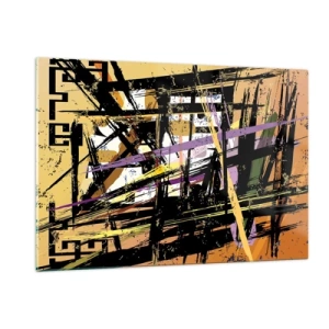 Quadro su vetro - Composizione geometrica astratta in linee nette - 120x80cm - Taglio netto - Decorazione murale moderna per soggiorno e camera da letto ARTTOR