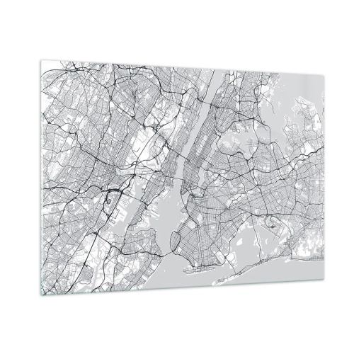 Quadro su vetro - Una mappa delle strade e dei quartieri delle grandi città in forma monocromatica - 100x70cm - Anatomia della metropoli - Decorazione murale moderna per soggiorno e camera da letto ARTTOR