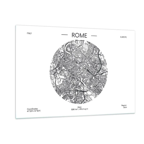 Quadro su vetro - Una mappa di Roma sotto forma di disegno stradale dettagliato - 120x80cm - Anatomia di Roma - Decorazione murale moderna per soggiorno e camera da letto ARTTOR