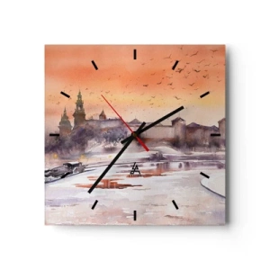 Orologio da parete - Orologio in Vetro - Tramonto sul castello in uno scenario invernale - 30x30cm - Tramonto reale - Decorazione murale moderna per soggiorno e camera da letto ARTTOR