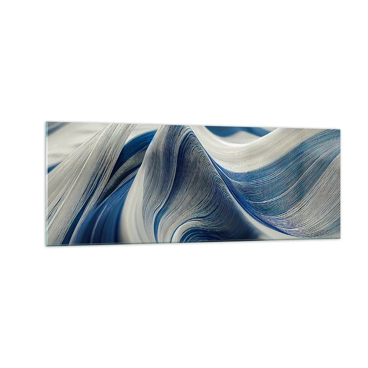 Quadro su vetro - Onde astratte nei toni del blu e del bianco - 140x50cm - Fluidità di blu e di bianco - Decorazione murale moderna per soggiorno e camera da letto ARTTOR