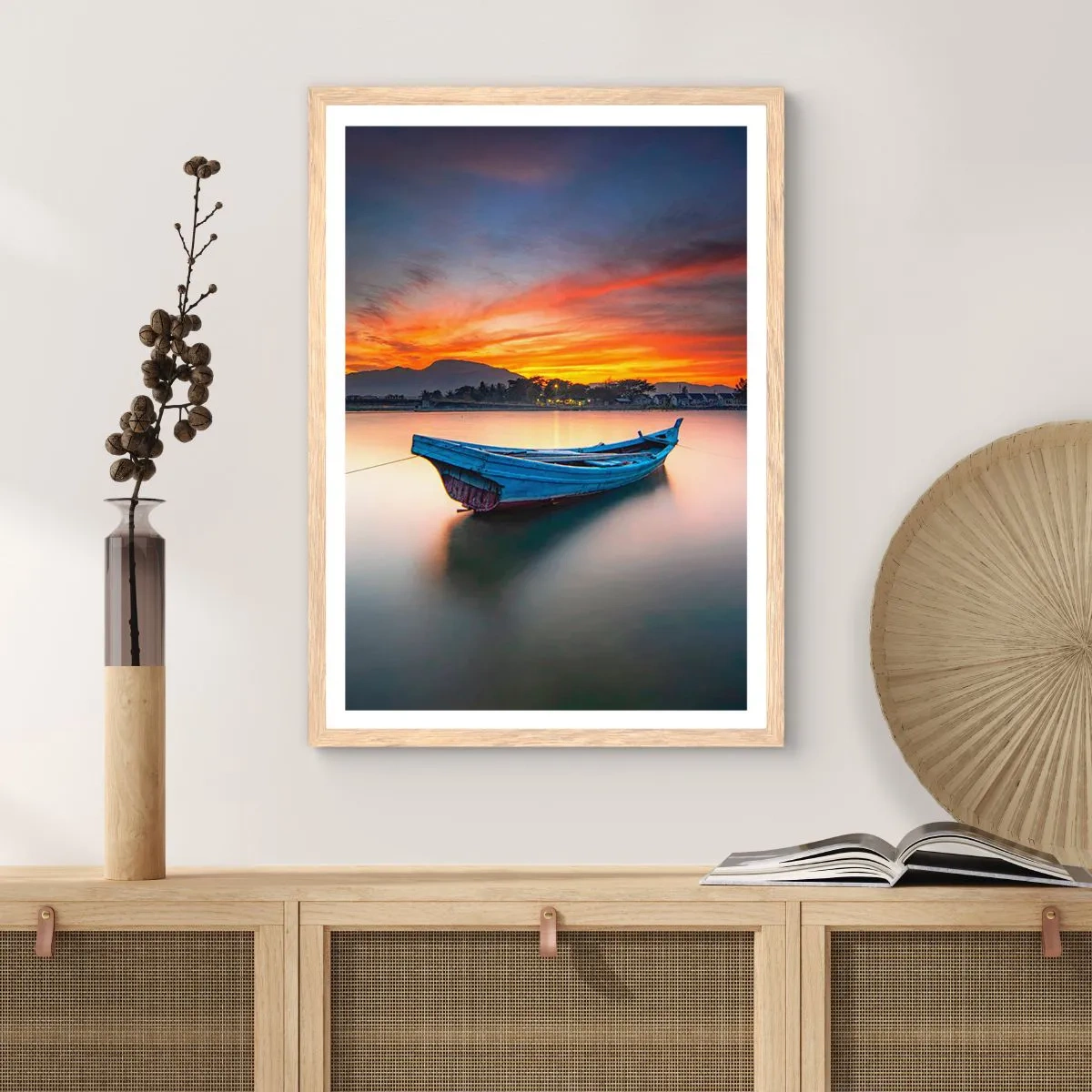 Poster in cornice rovere chiaro - Viene una notte buona - 50x70 cm