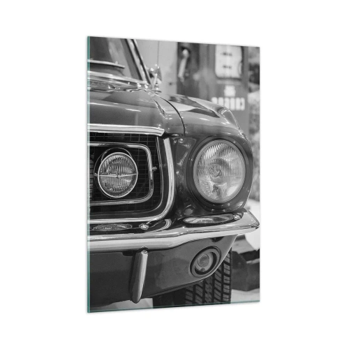 Quadro su vetro - Primo piano della parte anteriore di un'auto da corsa classica - 50x70cm - A rotta di collo - Decorazione murale moderna per soggiorno e camera da letto ARTTOR
