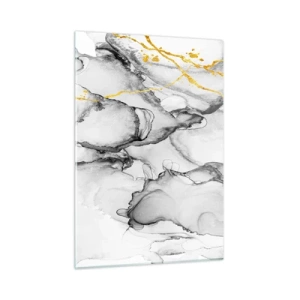 Quadro su vetro - Composizione astratta in bianco e nero con accenti dorati - 50x70cm - Composizione con motivo d'oro - Decorazione murale moderna per soggiorno e camera da letto ARTTOR
