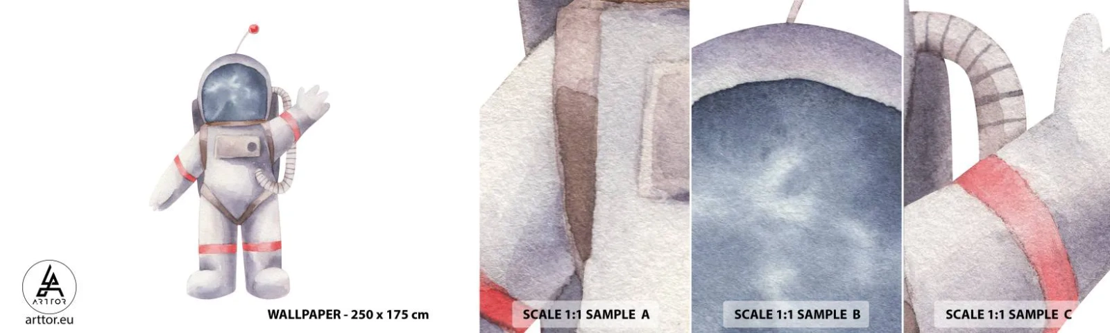 Campione Di Fotomurale Standard Eco - Ci vediamo! - Astronauta, Bambini, Minimalismo - 100x30 cm