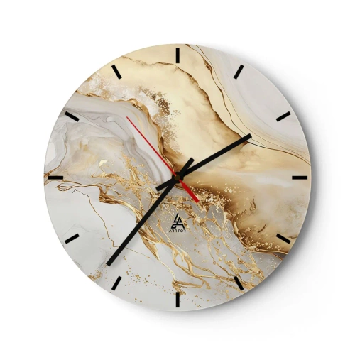 Orologio da parete - Orologio in Vetro - Spruzzi astratti dorati su sfondo beige e bianco - 30x30cm - Astrazione: bellezza e bontà - Decorazione murale moderna per soggiorno, cucina e camera da letto ARTTOR