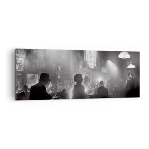 Quadro su tela - Stampe su Tela - Scena dei locali notturni jazz in bianco e nero - 140x50cm - Nell'atmosfera jazz - Decorazione murale moderna per soggiorno e camera da letto ARTTOR