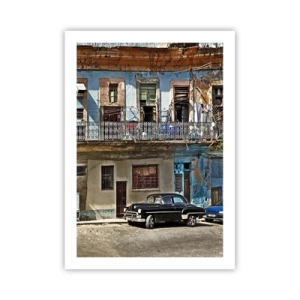 Poster - Una vecchia casa popolare con un'auto d'epoca - 50x70cm - Atmosfera dell'Avana - Decorazione murale moderna per soggiorno e camera da letto ARTTOR