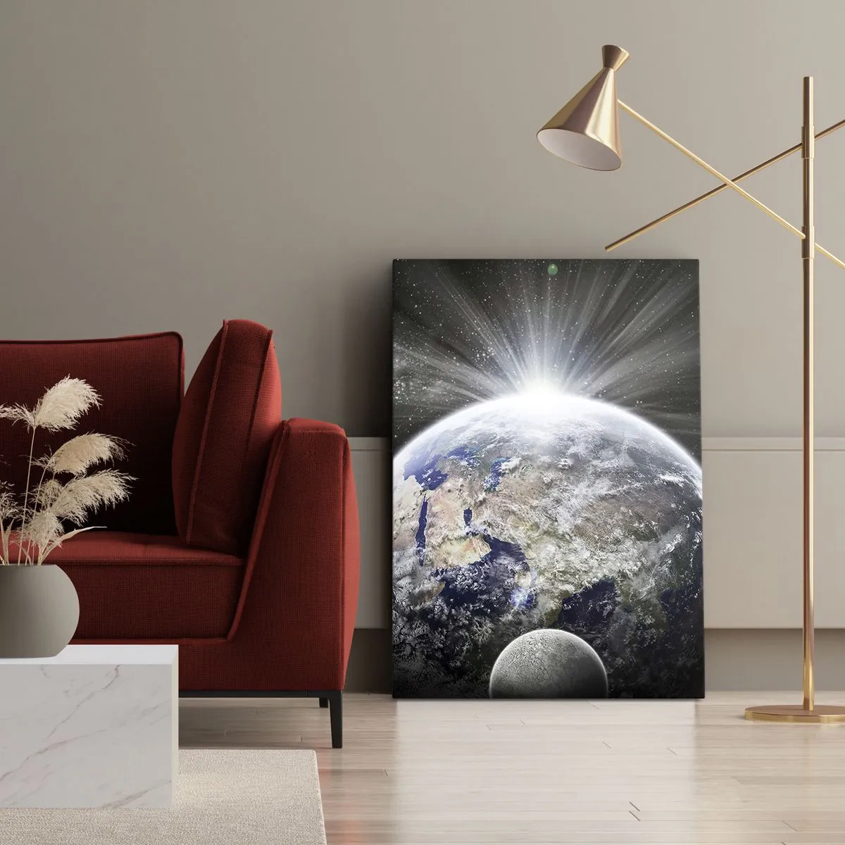 Quadro su tela - Stampe su Tela - Terra e Luna illuminate dal bagliore dello spazio - 70x100cm - In pieno splendore - Decorazione murale moderna per soggiorno e camera da letto ARTTOR